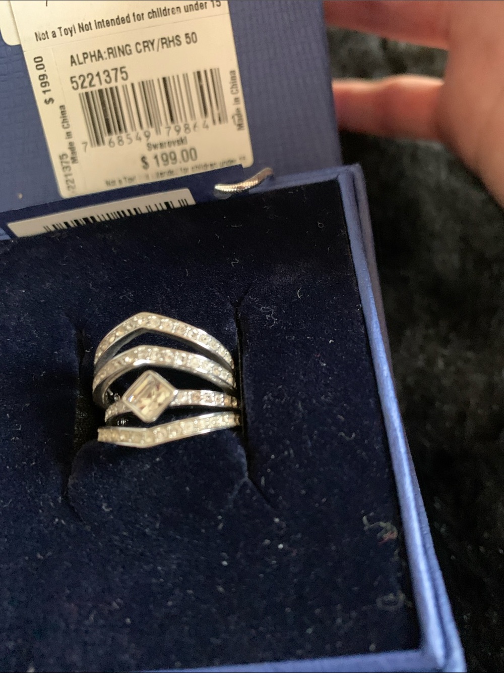 Swarovski silver Tone Chevron Multi-Band Ring with Center Crystal - Picture 3 of 5